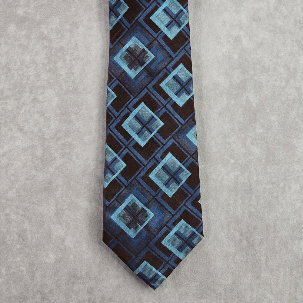 Covington‎ Blue Brown Geometric Square Executive Silk Executive Neck Tie Men's